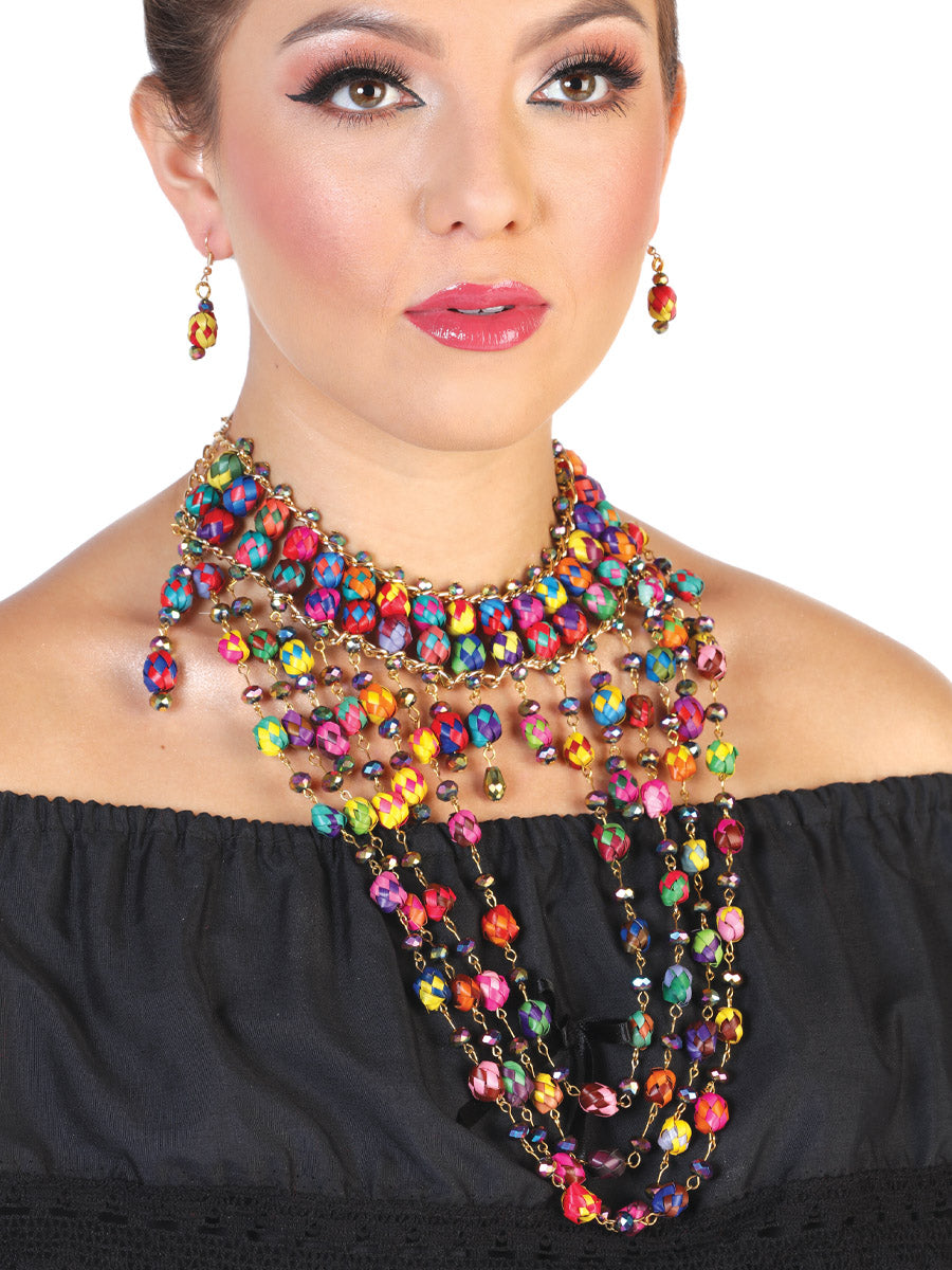 Artisanal Set Earrings-Necklace Palm Multicolor 602378