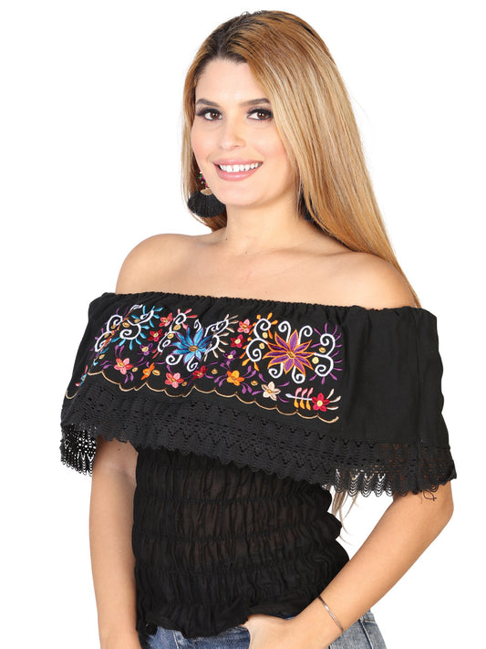 Blusa Bordada Artesanal 100% Algodón Negra 602458