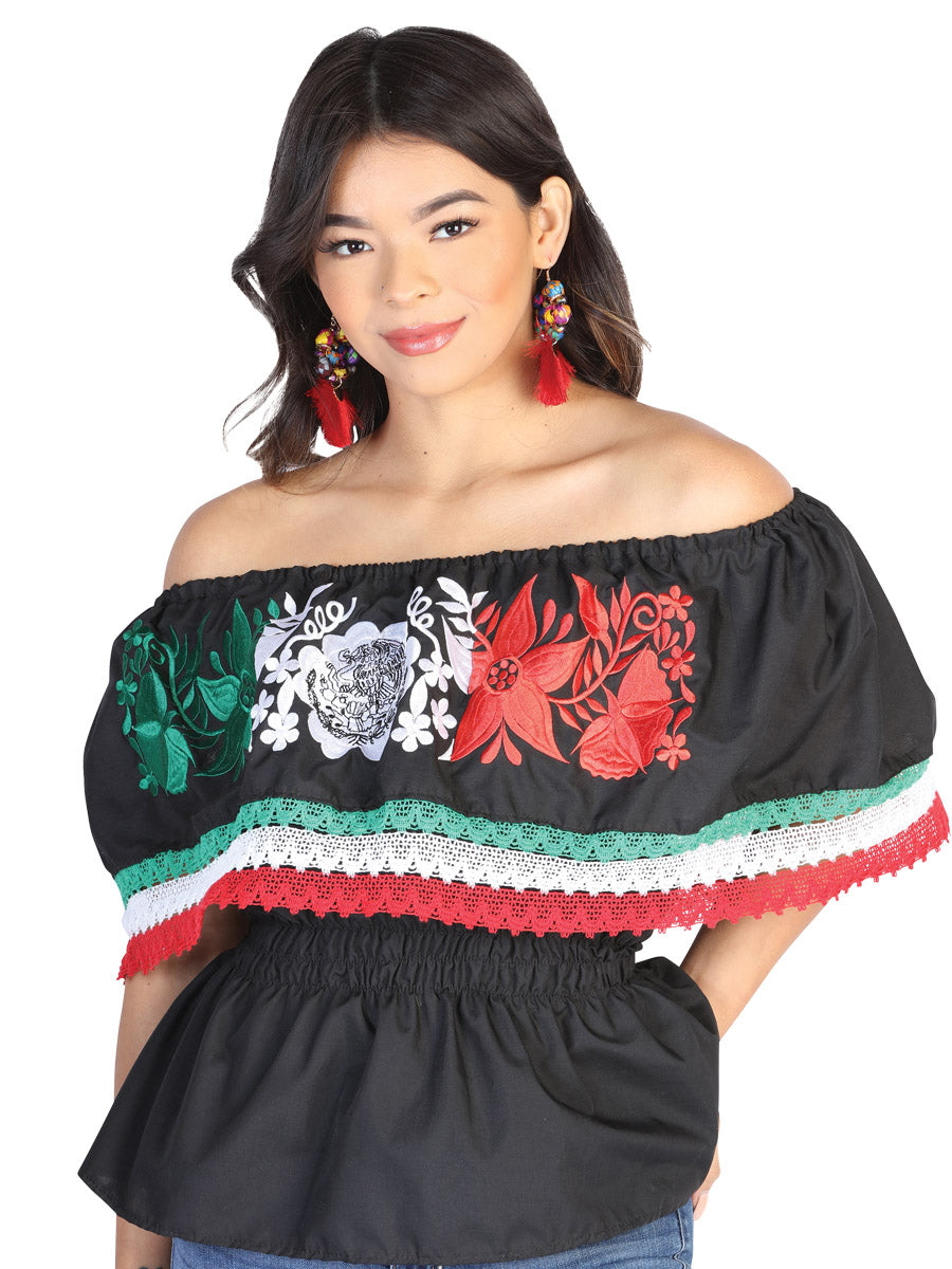 Blusa Bordada Artesanal 100% Algodón Negra 602527