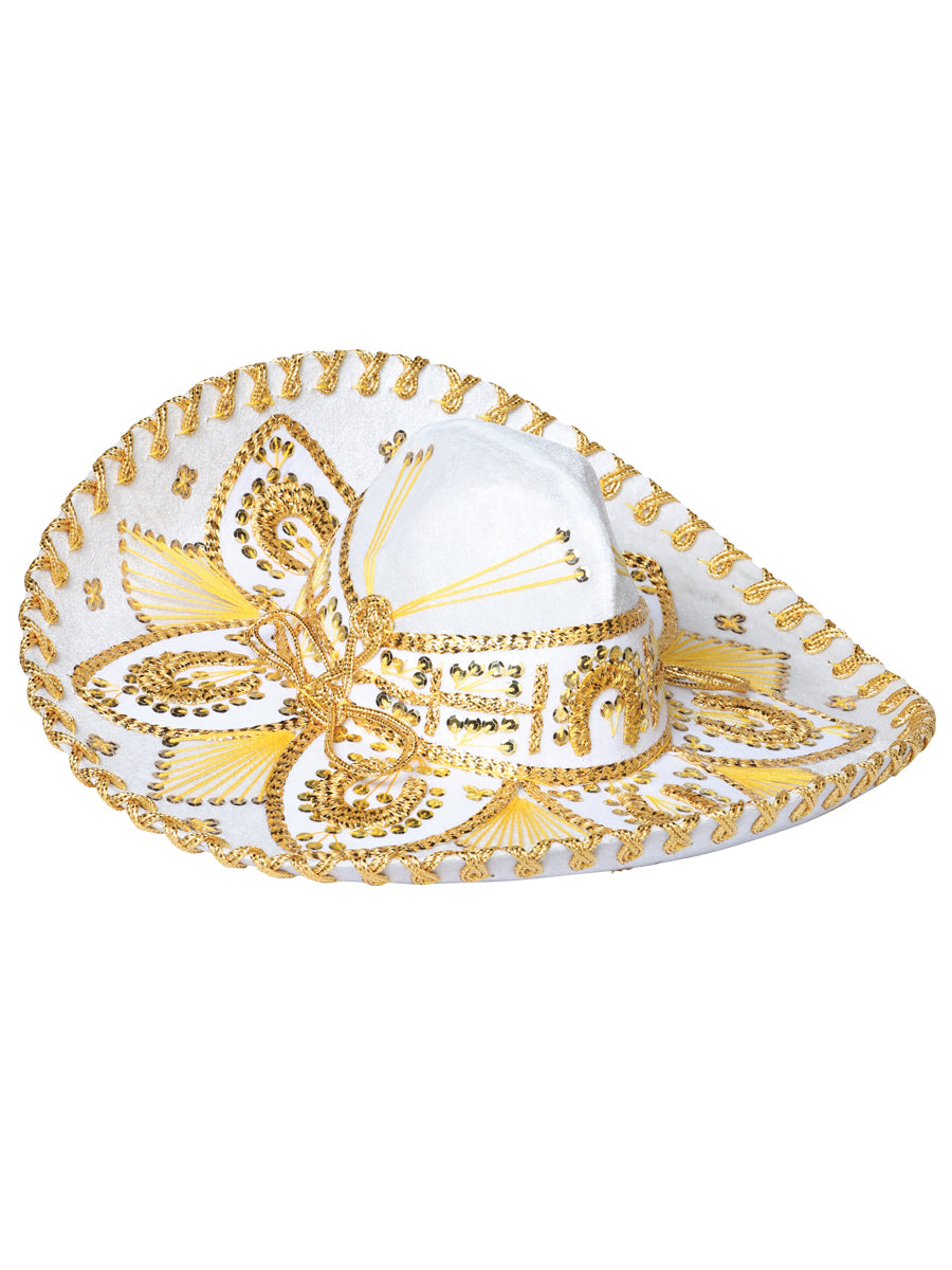 Sombrero Charro Mexicano Juvenil Terciopelo Blanco/Dorado 602531