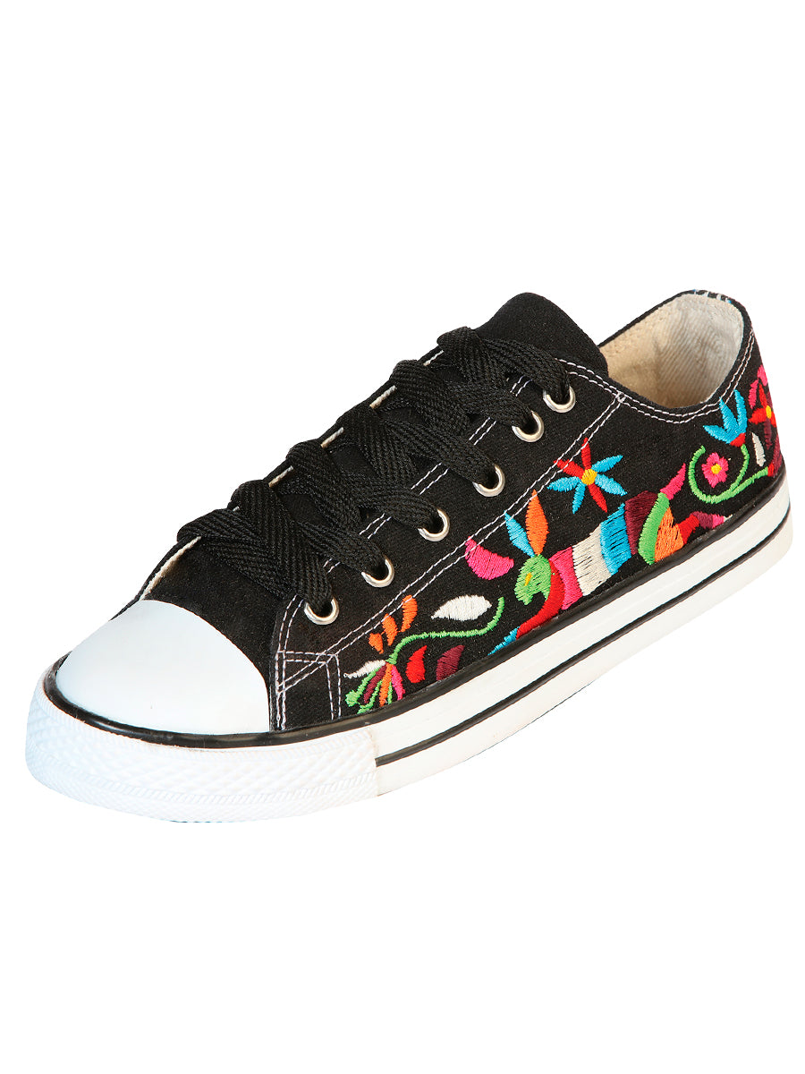 Zapatillas deportivas bordadas artesanalmente en lona textil negra 602783