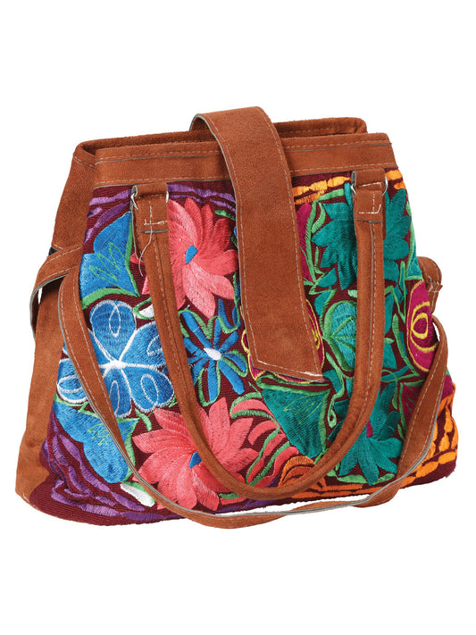 Artisanal Embroidered Handbag  Suede Multicolor 602923