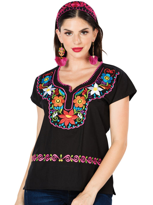Blusa Bordada Artesanal 100% Algodón Negra 603058