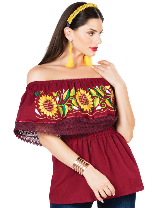 Artisanal Embroidered Blouse 100% Cotton Wine 603065