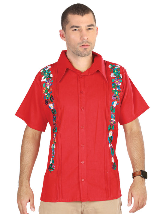 Guayabera Mexicana Bordada 100% Algodón Roja 603111