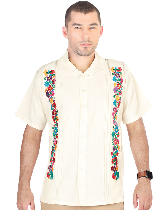 Guayabera Mexicana Bordada 100% Algodón Beige 603112