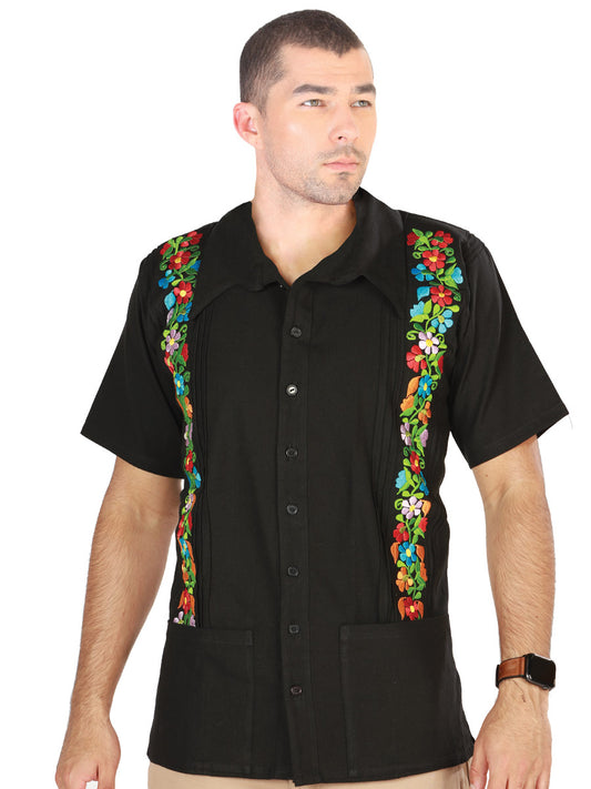 Guayabera Mexicana Bordada 100% Algodón Negra 603113