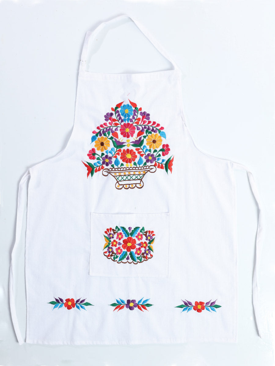 Delantal Bordado Artesanal Mexicano 100% Algodón Blanco 603154