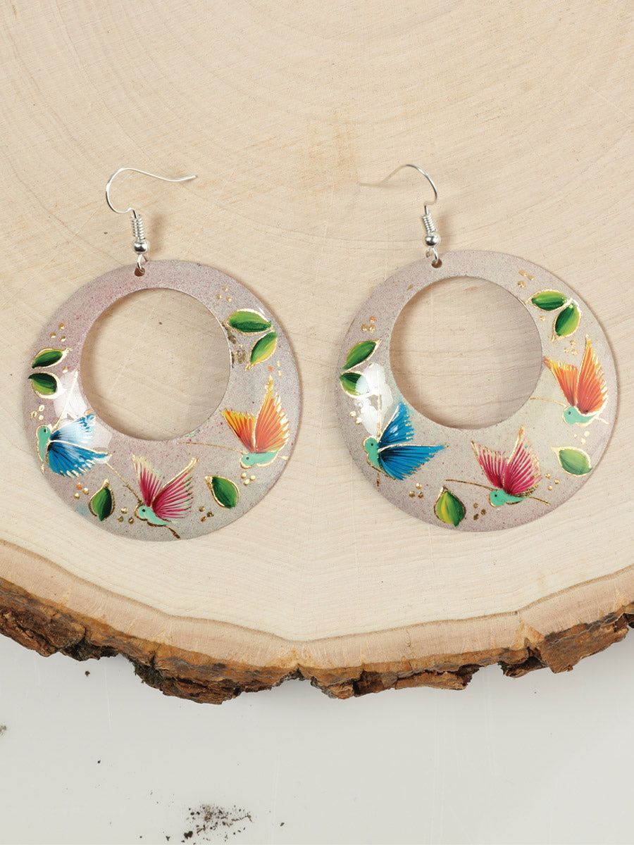 Artisanal Hand Painted Earrings 2" Copper Black 603453