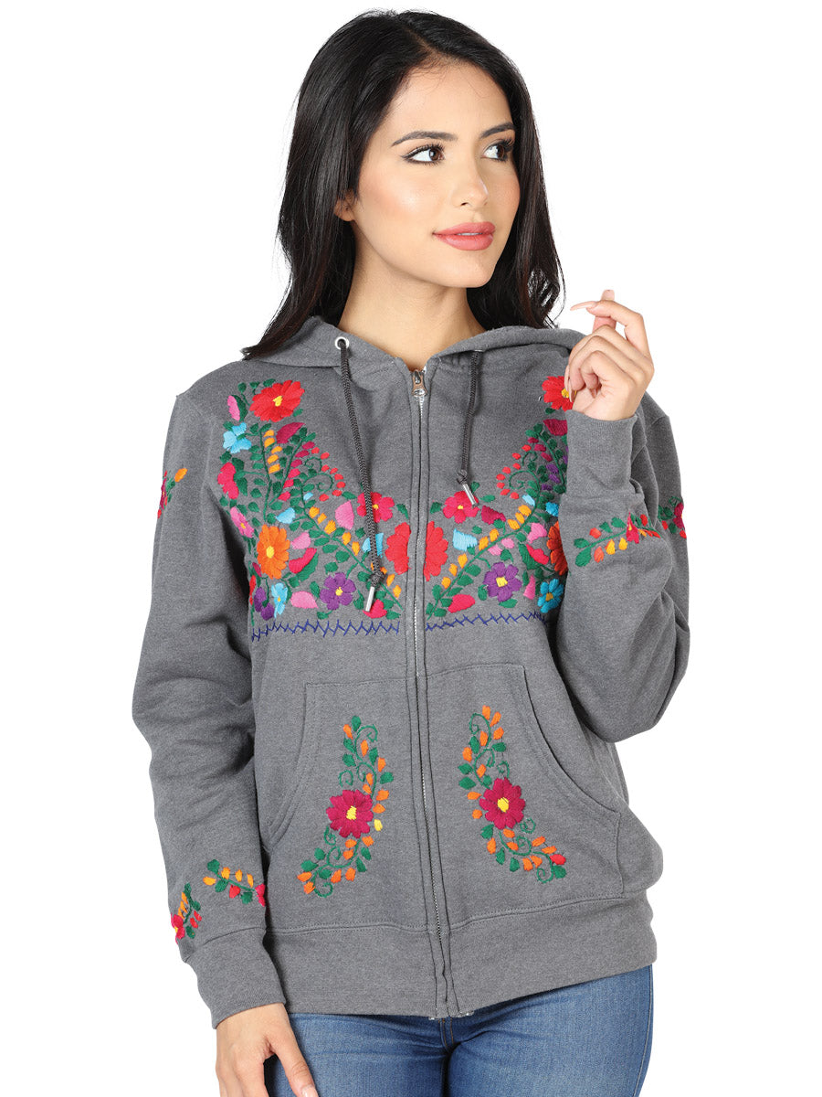 Artisanal Embroidered Sweatshirt 50% Cotton, 50% Polyester Gray  603514