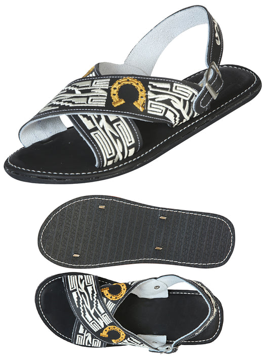 Sandalias Artesanales Mexicanas 50% Piel, 50% Sintético Negro 603788
