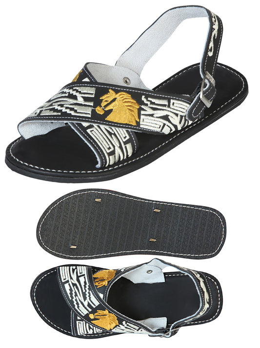 Sandalias Artesanales Mexicanas 50% Piel, 50% Sintético Negro 603792