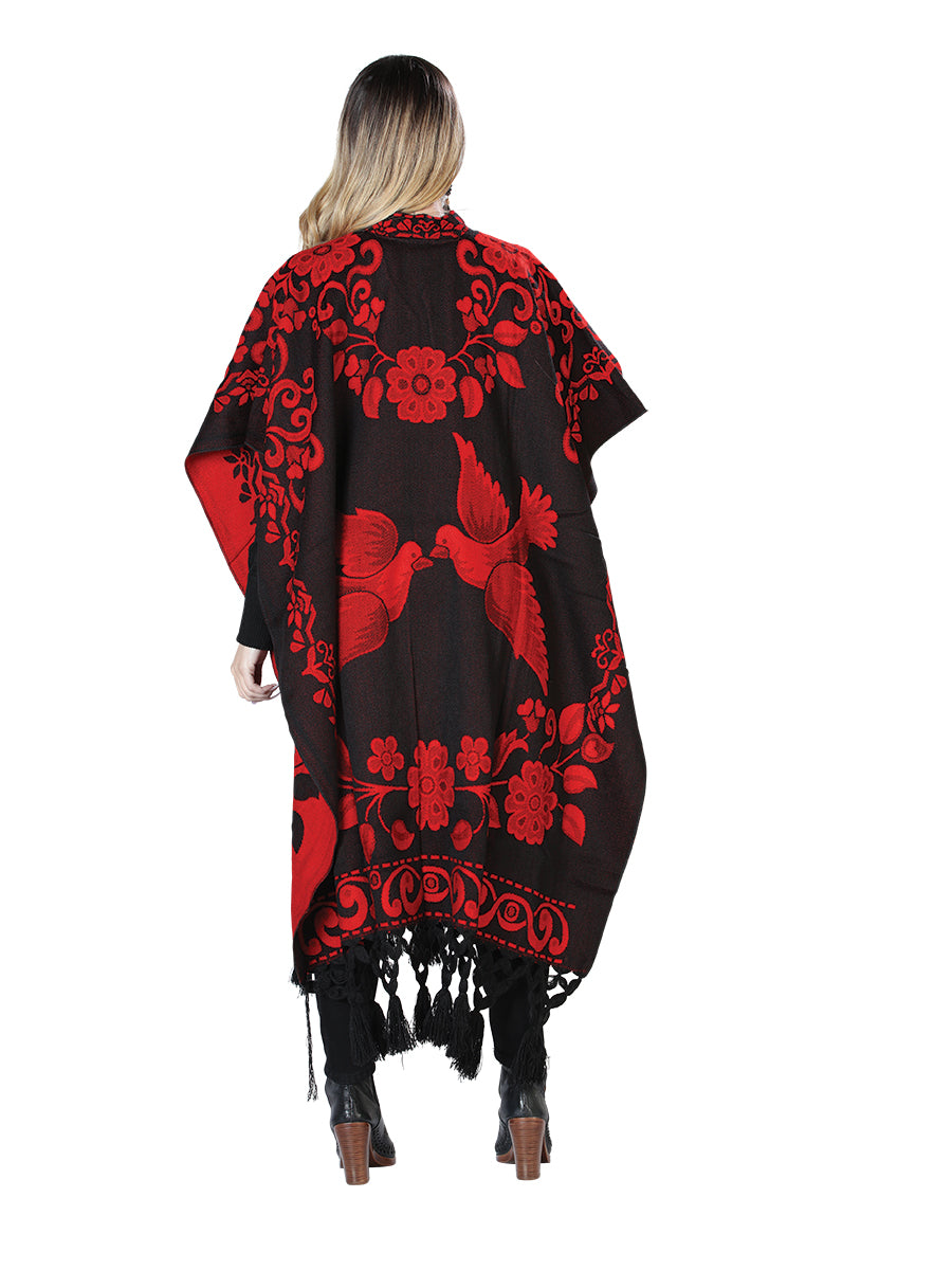 Artisanal Mexican Poncho 92% Acylic, 8% Polyester Black/Red  603831
