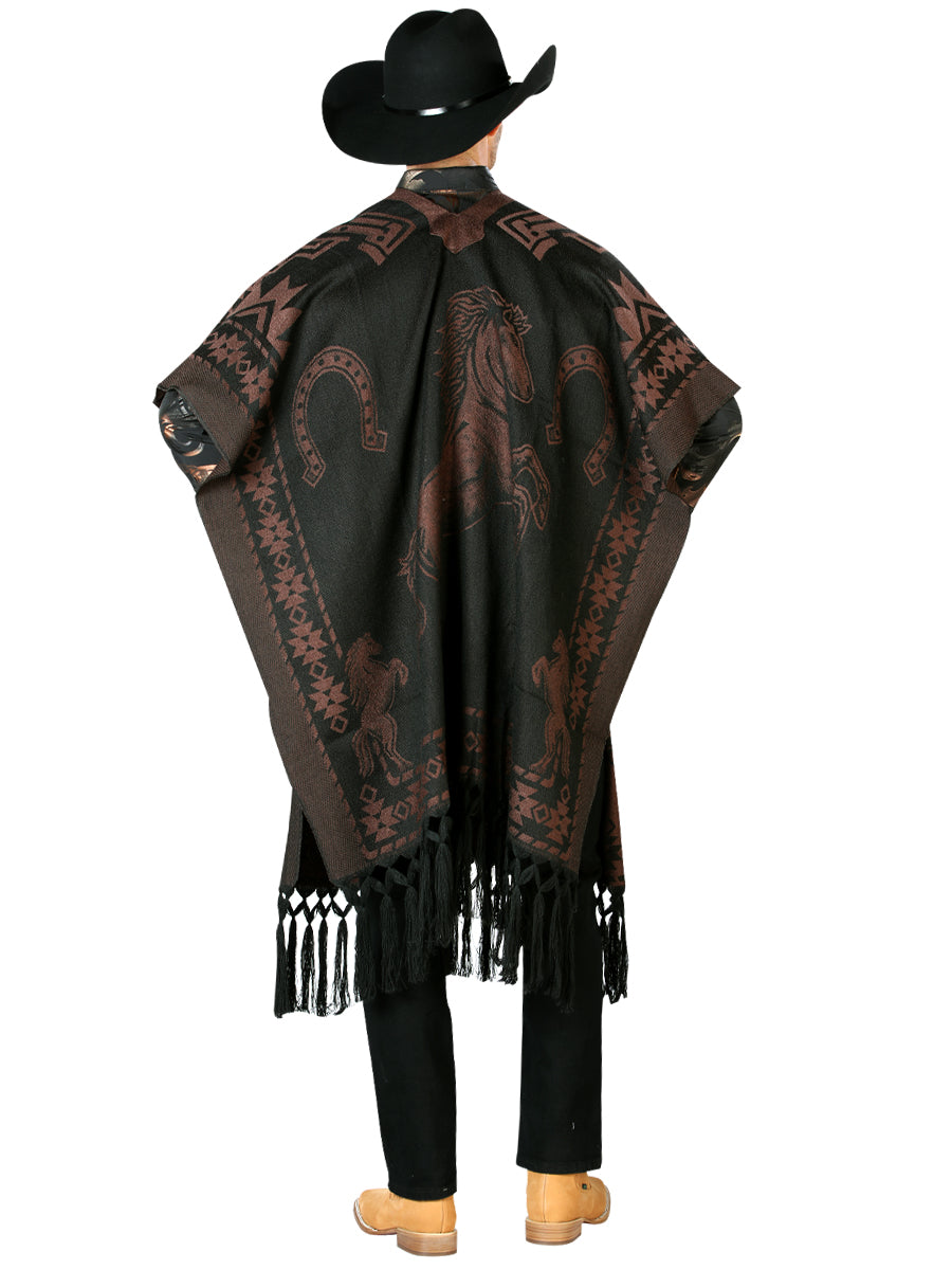 Artisanal Mexican Poncho 92% Acylic, 8% Polyester Black/Brown  603834