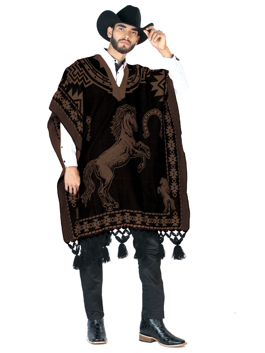 Artisanal Mexican Poncho 92% Acylic, 8% Polyester Black/Brown  603834