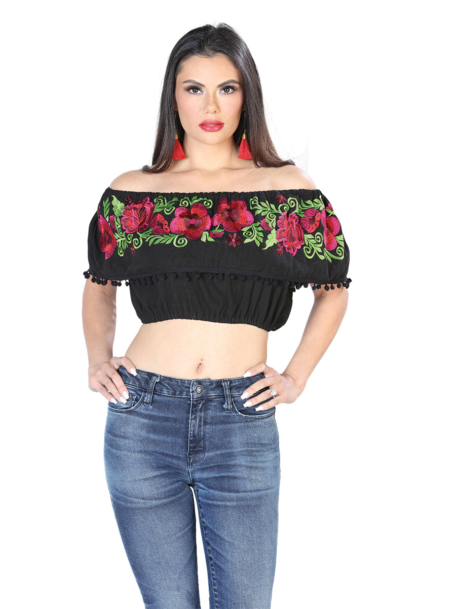 Blusa Bordada Artesanal 100% Algodón Negra 603912