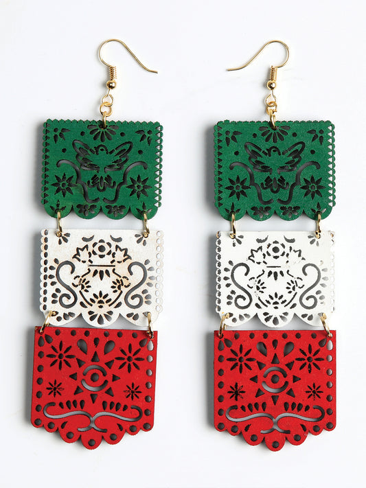 Artisanal Handmade Earrings Wood Tricolor 603945