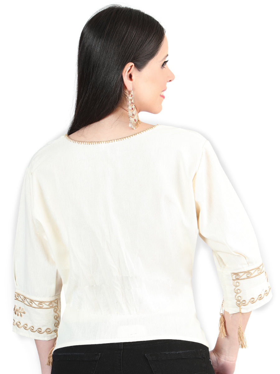 Blusa Bordada Artesanal 100% Algodón Beige 603961