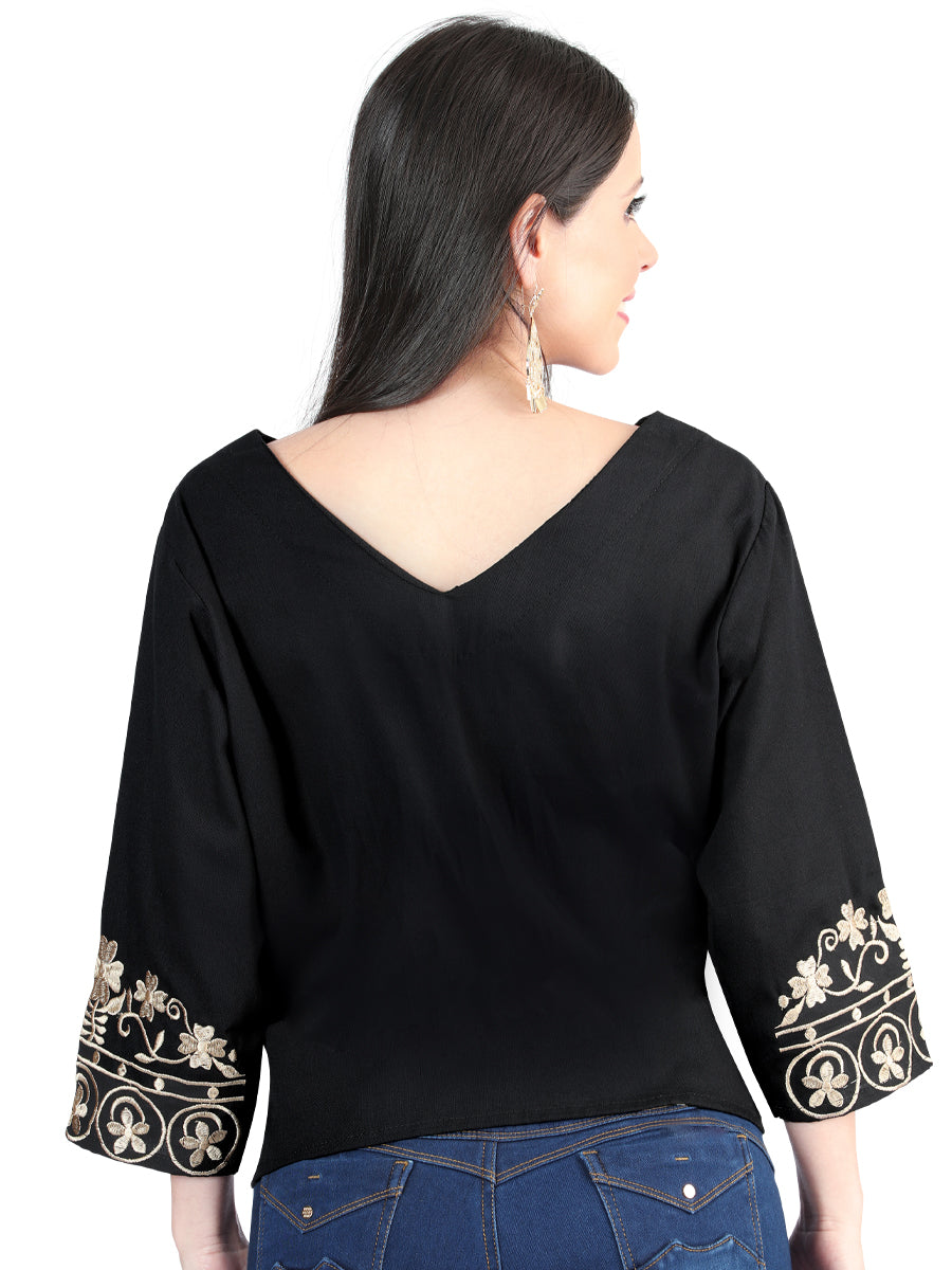 Blusa Bordada Artesanal 100% Algodón Negra 603962