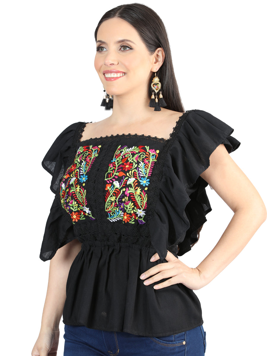 Blusa Bordada Artesanal 100% Algodón Negra 603966
