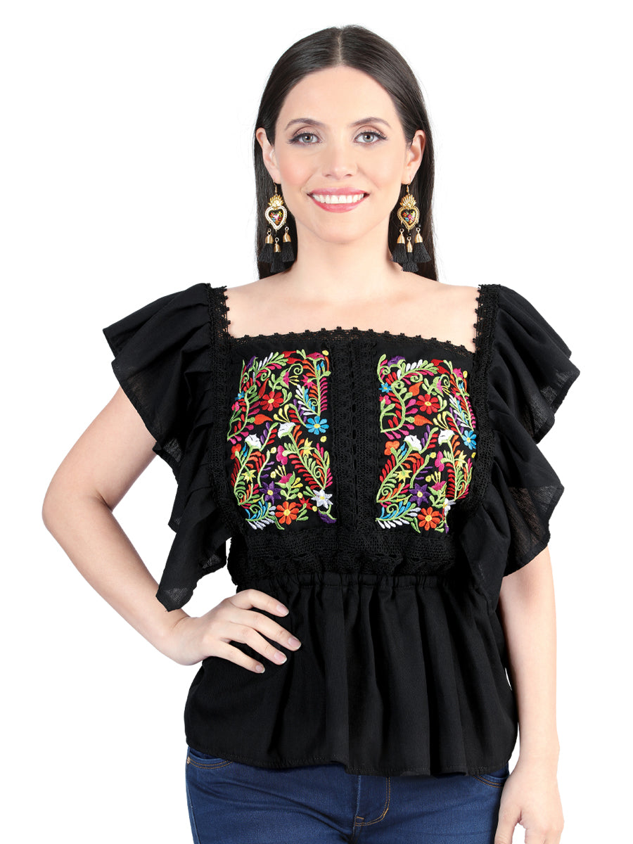 Blusa Bordada Artesanal 100% Algodón Negra 603966