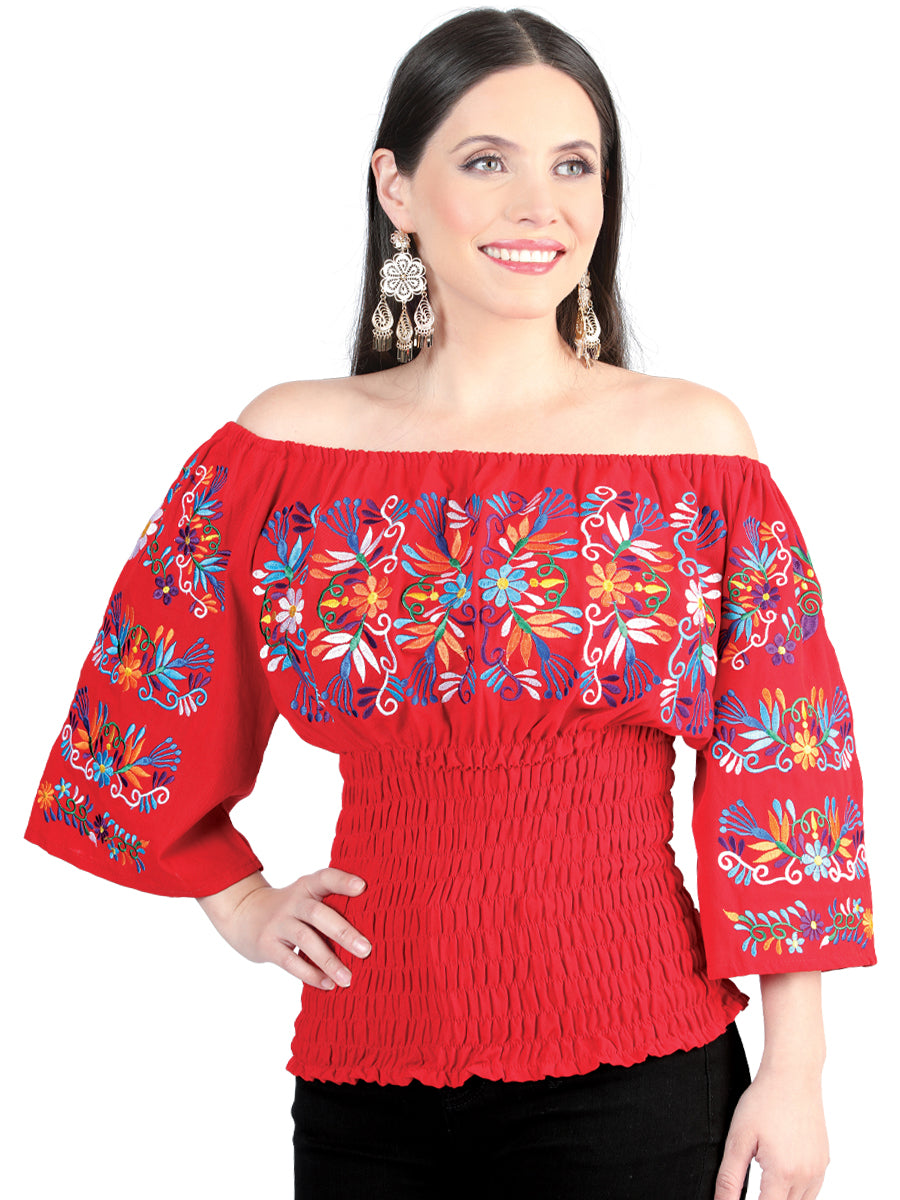 Artisanal Embroidered Blouse 100% Cotton Red 604010