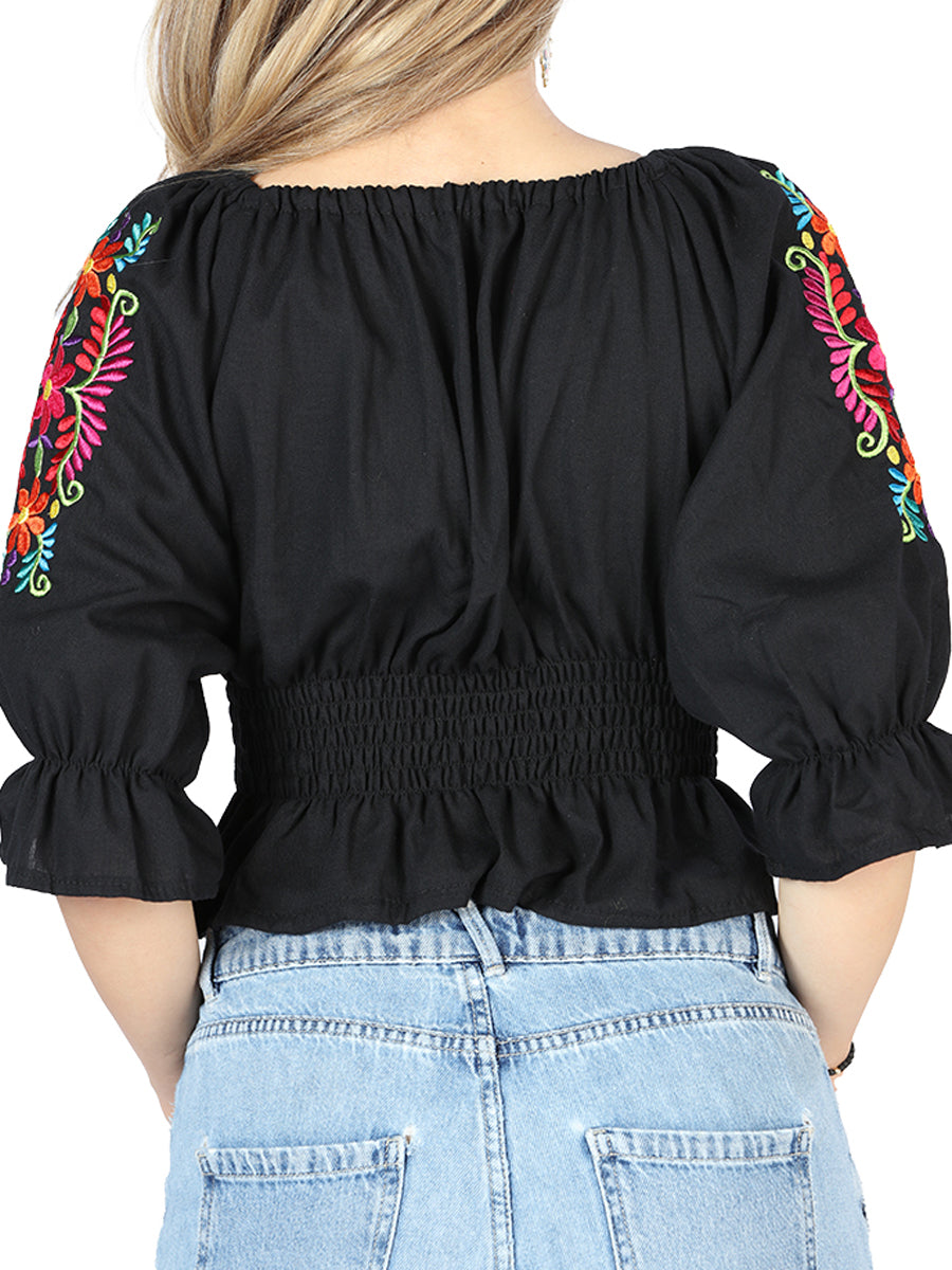 Blusa Bordada Artesanal 100% Algodón Negra 604051
