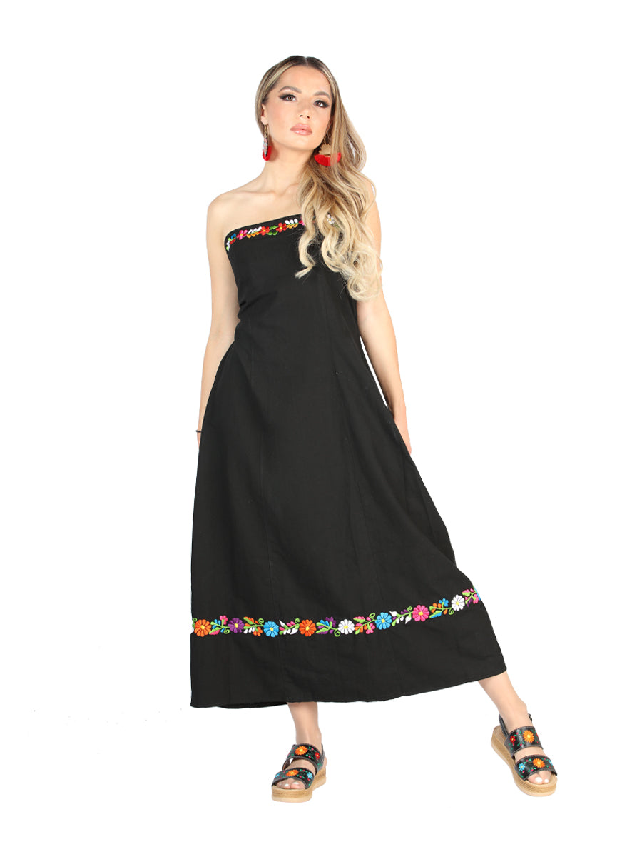 Artisanal Embroidered Dress 100% Cotton Black 604053